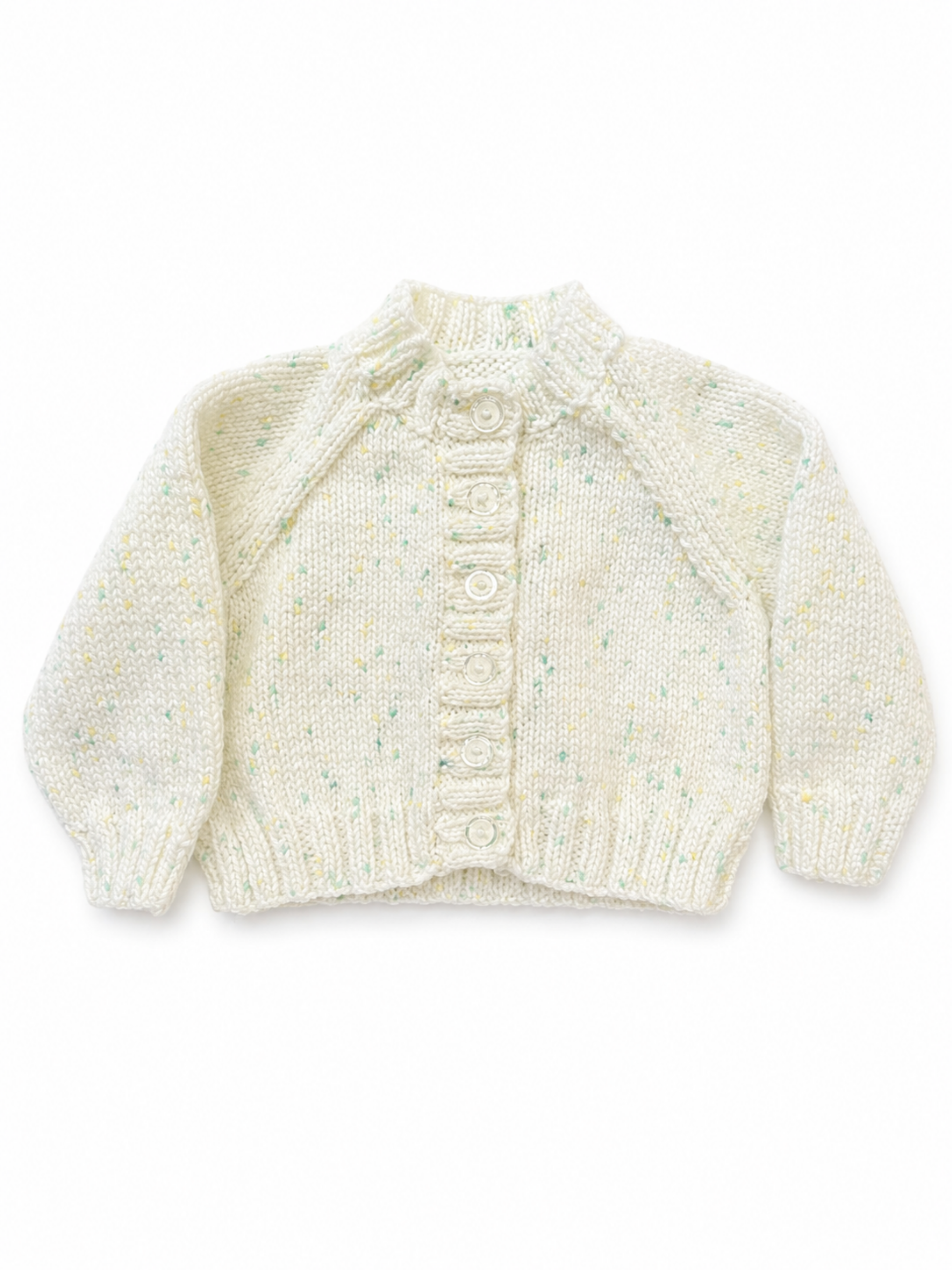 White, Green and Yellow Fleck Cardigan 3-6 Months