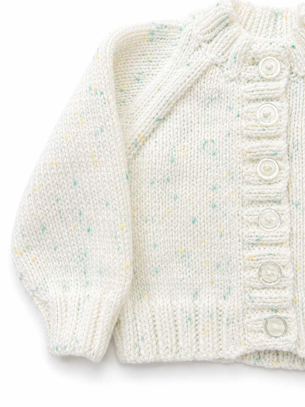 White, Green and Yellow Fleck Cardigan 3-6 Months